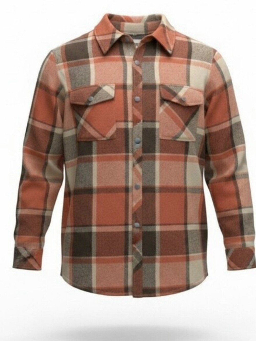 Men's Rust Plaid Button-Up Shirt Jacket
